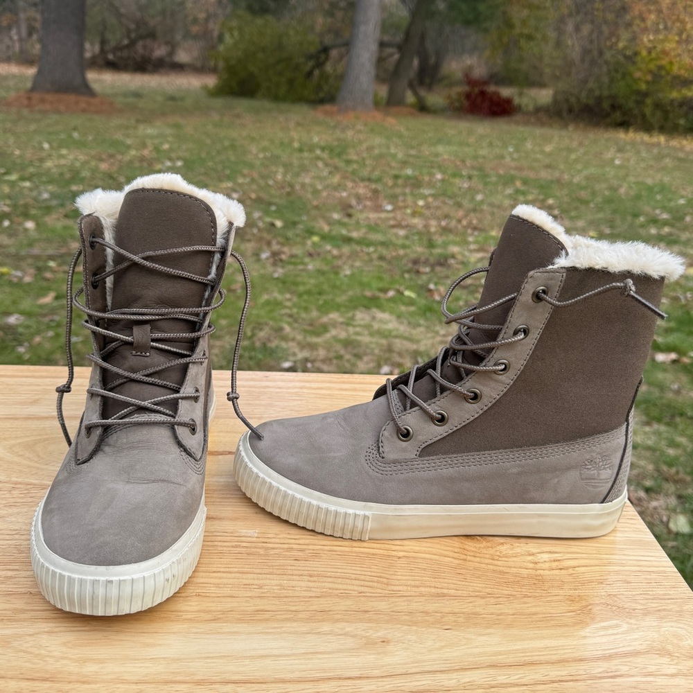 Timberland Skyla Bay Fold Down Fleece Boots Olive Nubuck Lace Up 6 - Picture 3 of 14